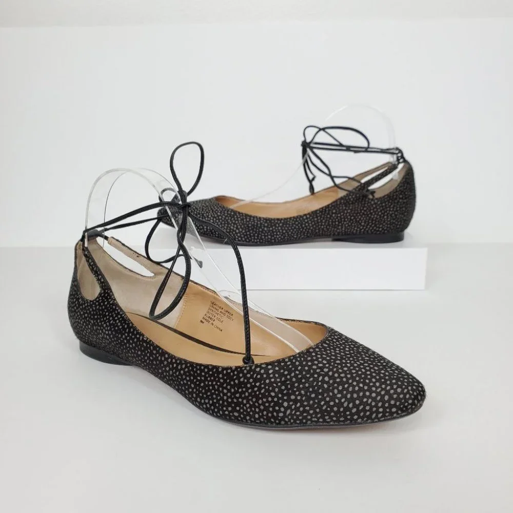 Banana Republic Leather Calf Hair Ankle Tie Up Ballet Flats Size 9M